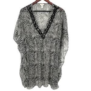 Chico's Womens Size Small Medium Beaded Swim Pool Cover Up Blouse Shirt Top